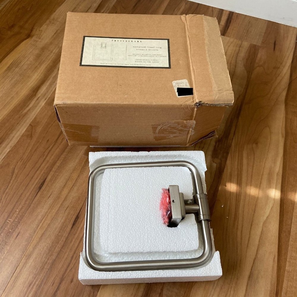 Pottery Barn Somerson Towel Ring Silver Rectangle Wall Mount